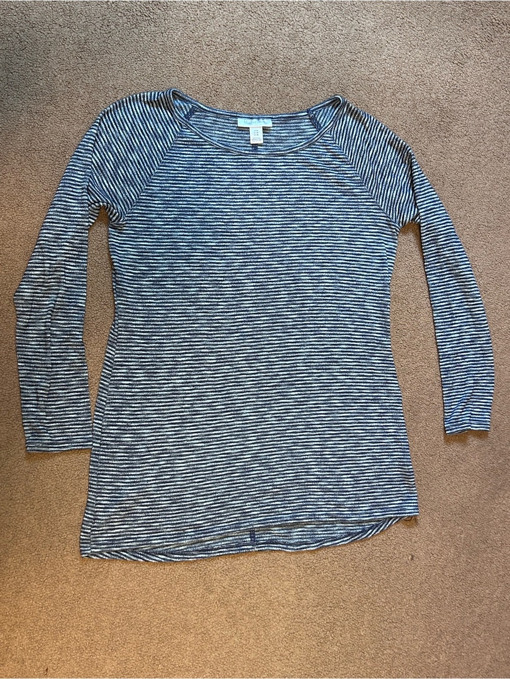 Motherhood Maternity Top Size Med Blue/White Striped Long Sleeve Soft Knit